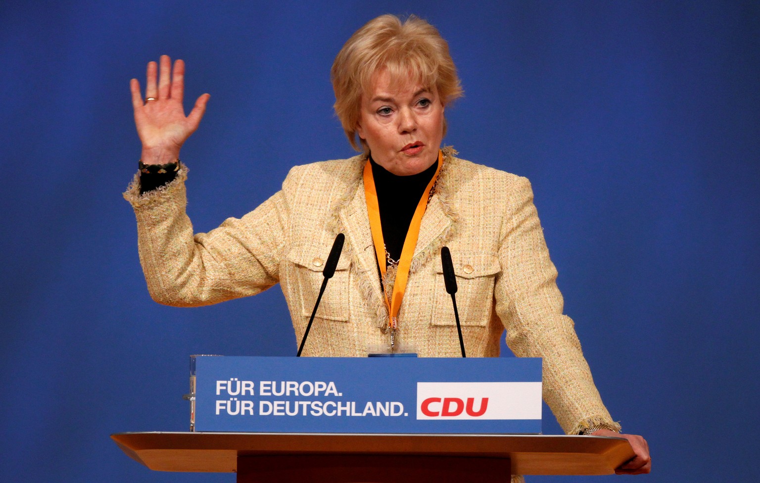 FILE PHOTO - President of the German Bund der Vertriebenen Federal Association of Expellees (BdV) Erika Steinbach gives a speech at the party convention of Germany&#039;s conservative Christian Democr ...