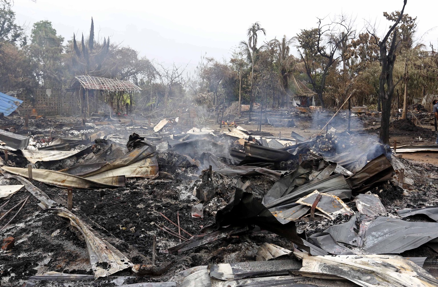 epa06190380 Burned down houses at Alel Than Kyaw village in Maungdaw township, Rakhine State, western Myanmar, 07 September 2017. According to Myanmar government informatin committee on 06 September 2 ...