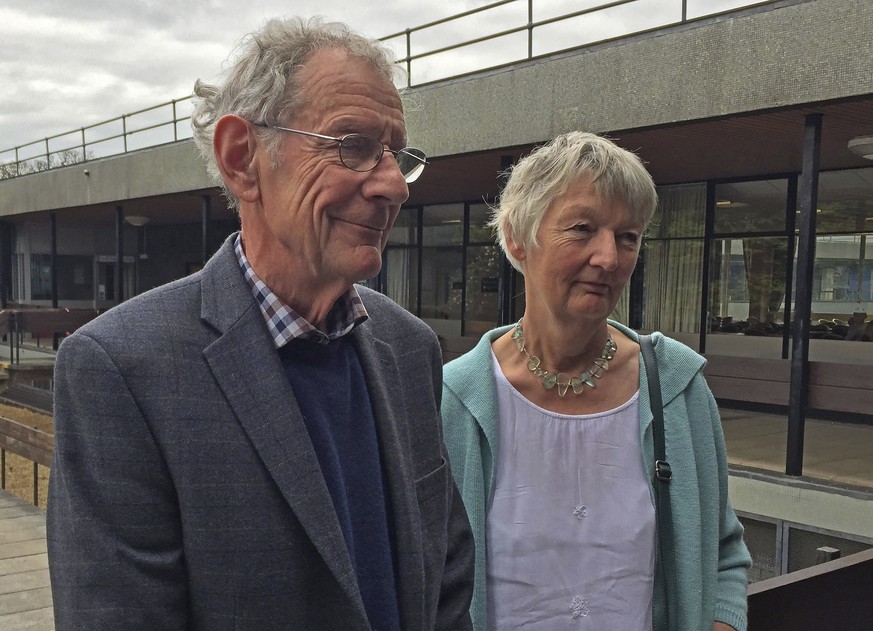 Graham and Meg Hemmings who previously owned a piano where a stash of gold was found are photographed in Shrewsbury England Thursday April 20, 2017. As a mystery surrounds the identity of the rightful ...