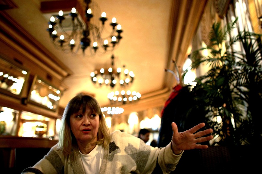 FILE-In this Friday, Feb. 15, 2008 file photo, Vesna Vulovic, an ex-air stewardess, and survivor of a fall from 10,000 meters when in 1972 her plane was blown up in mid-fight by a bomb, gestures as sh ...