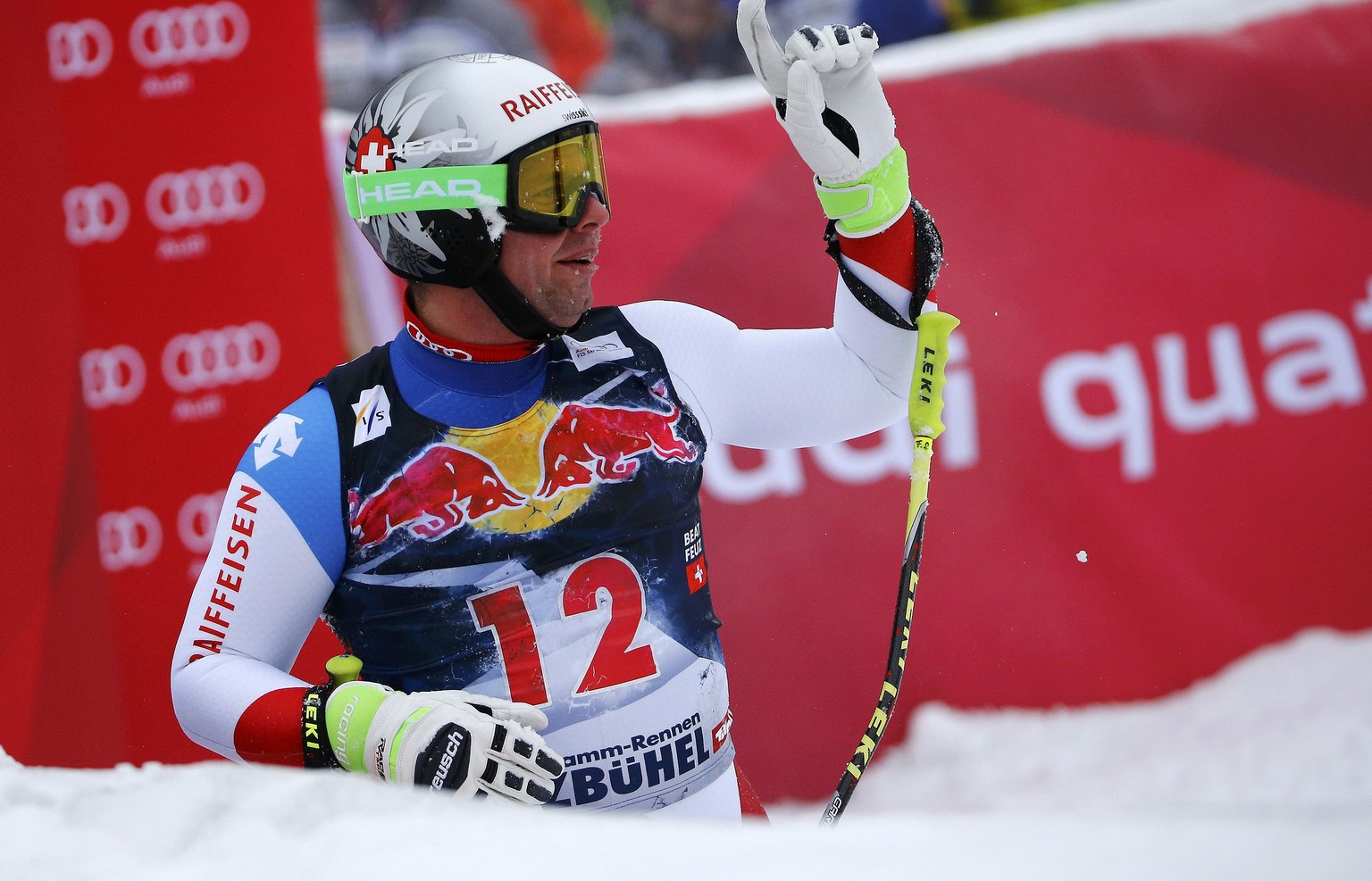 Beat Feuz mit Bestzeit im Ziel: die Freude ist sichtbar.