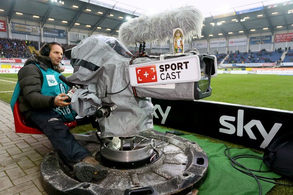 PADERBORN, GERMANY - DECEMBER 06: A chocolate Nikolaus is seen on the televison camera prior to the Bundesliga match between SC Paderborn and SC Freiburg at Benteler Arena on December 6, 2014 in Pader ...