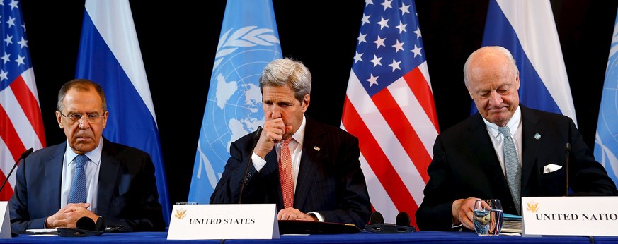 Russlands Aussenminister Sergei Lawrow, US-Kollege John Kerry und Staffan de Mistura, der UN-Sondergesandte für Syrien, am 12. Februar auf der Münchner Sicherheitskonferenz.