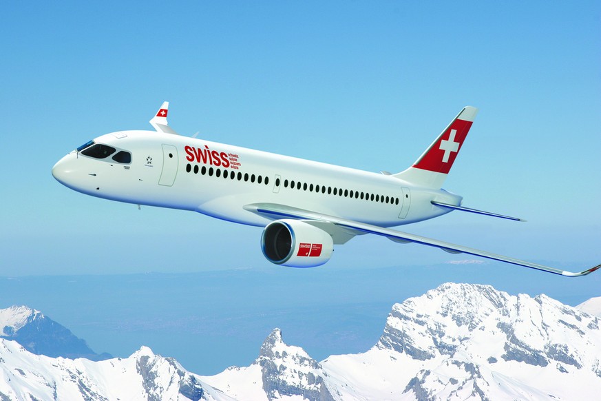 Bombardier CSeries in den Farben der Swiss.