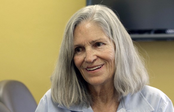 FILE - In this April 14, 2016 file photo, former Charles Manson follower Leslie Van Houten confers with her attorney Rich Pfeiffer, not shown, during a break from her hearing before the California Boa ...