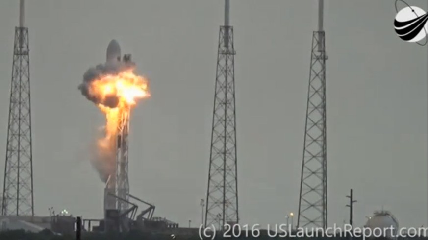 An explosion on the launch site of a SpaceX Falcon 9 rocket is shown in this still image from video in Cape Canaveral, Florida, U.S. September 1, 2016. U.S. Launch Report/Handout via REUTERS/File Phot ...