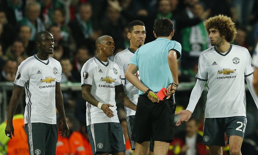 Soccer Football - Saint-Etienne v Manchester United - UEFA Europa League Round of 32 Second Leg - Stade Geoffroy-Guichard, Saint-Etienne, France - 22/2/17 Manchester United&#039;s Eric Bailly is sent  ...