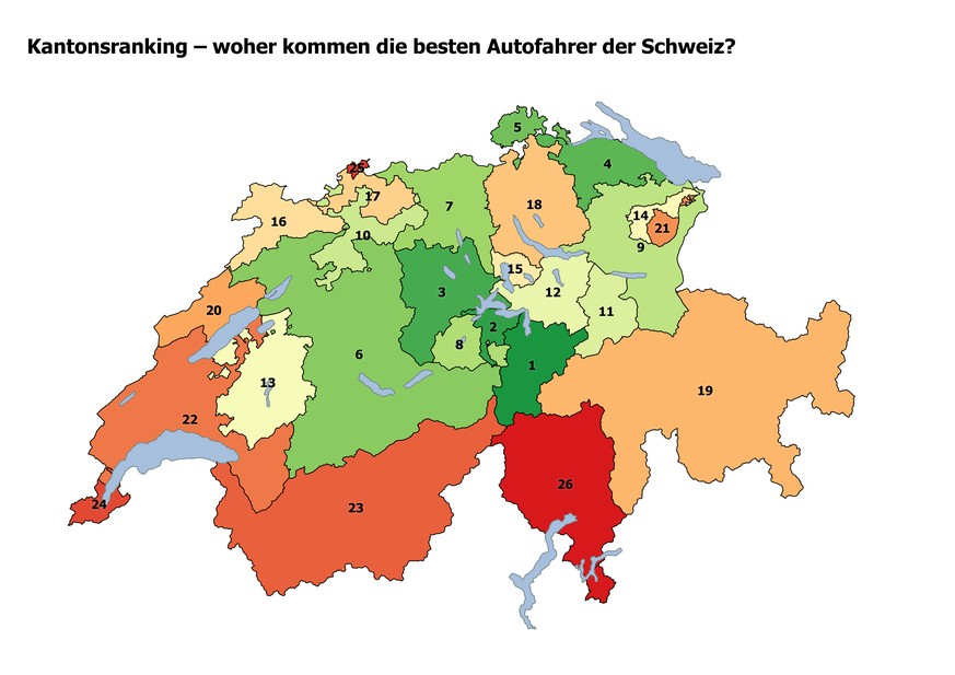 Quelle und Infografik: AXA Winterthur. Untersucht wurden die Kollisionsfrequenzen der letzten fünf Jahre von Autolenkerinnen und -lenkern in allen Schweizer Kantonen.