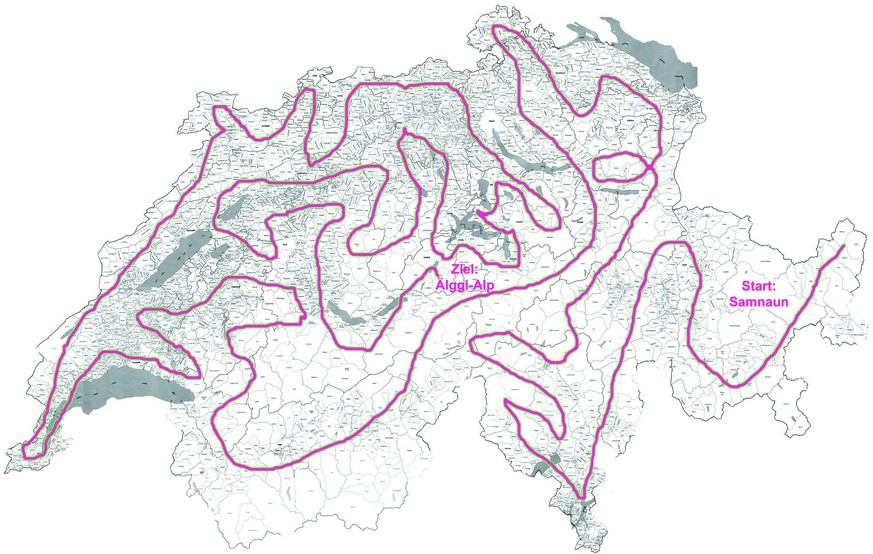 Die ungefähre Route der «Tour dur d'Schwiiz».