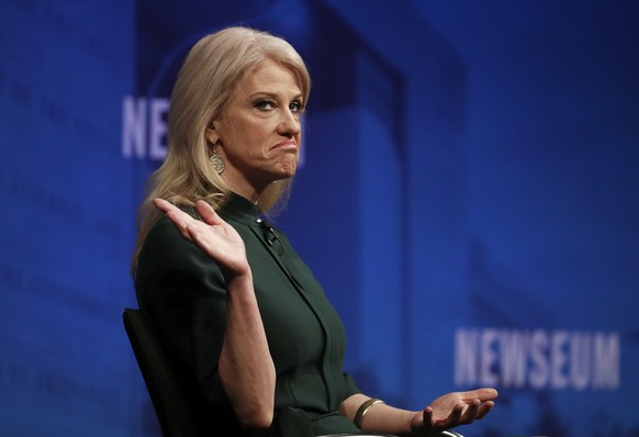 Counselor to President Donald Trump Kellyanne Conway pauses as she speaks at the Newseum in Washington, Wednesday, April 12, 2017, during &quot;The President and the Press: The First Amendment in the  ...