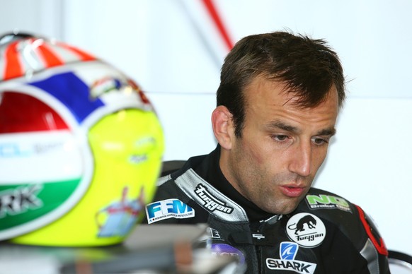 epa05522324 French rider Johann Zarco of Ajo Motorsport Team reacts during the Moto2 practice session of the 2016 British Motorcycling Grand Prix at the Silverstone race track, Northampton, Britain, 0 ...