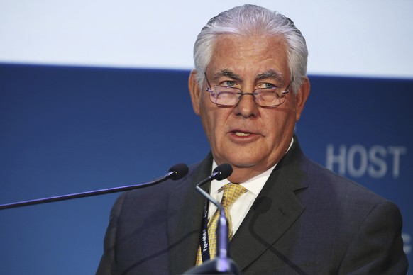 ExxonMobil CEO and chairman Rex W. Tillerson gives a speech at the annual Abu Dhabi International Petroleum Exhibition &amp; Conference in Abu Dhabi, United Arab Emirates, on Monday, Nov. 7, 2016. Tho ...