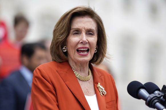 epa10032249 US Speaker of the House Nancy Pelosi at a press event at the US Capitol, Washington, DC, USA, 24 June 2022. The press event took place ahead of the passing of Bipartisan Safer Communities  ...