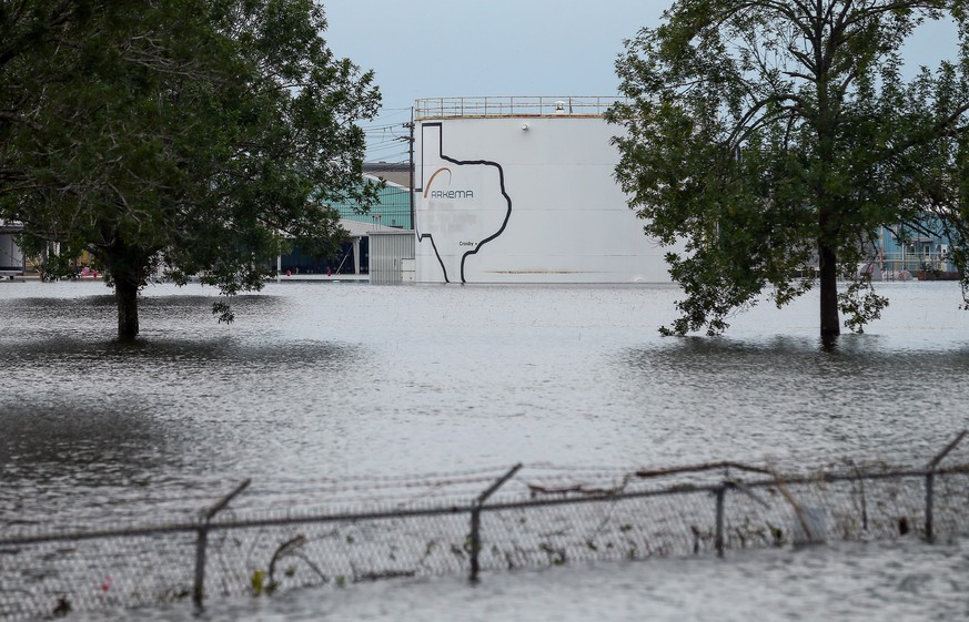 The Arkema Inc. chemical plant is flooded from Tropical Storm Harvey, Wednesday, Aug. 30, 2017, in Crosby, Texas. The plant, about 25 miles (40.23 kilometers) northeast of Houston, lost power and its  ...