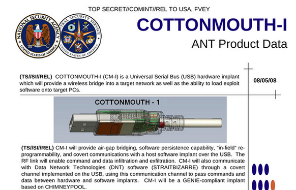 Die NSA überwacht fremde Geräte mit manipulierten USB-Steckern. Infizierte PCs und Smartphones funken so Daten an mobile Empfangsstationen von NSA-Agenten.