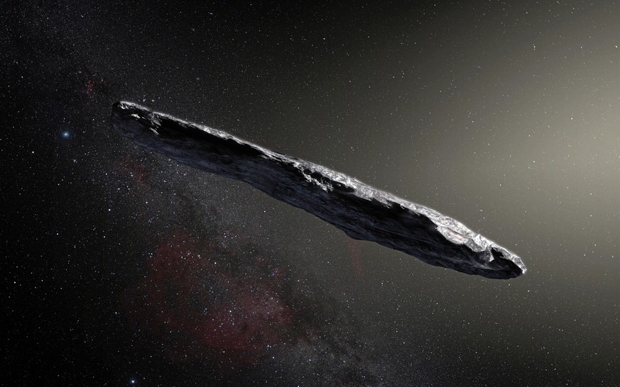 epa06340680 An undated handout photo made available by the European Southern Observatory (ESO) on 20 November 2017 shows an artist&#039;s impression shows the first interstellar asteroid `Oumuamua. Th ...