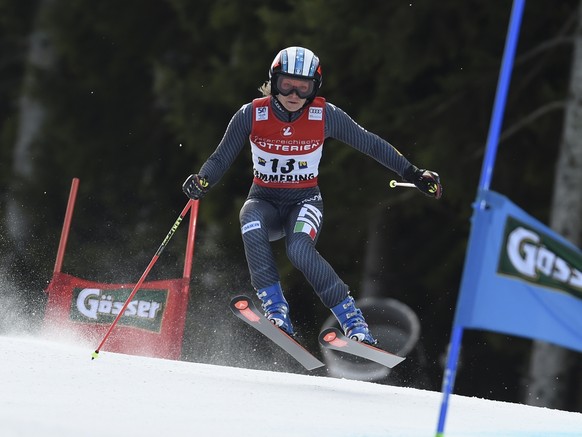 Italy&#039;s Manuela Moelgg speeds down the course during the first run of an alpine ski, women&#039;s World Cup Giant Slalom, in Semmering, Austria, Tuesday, Dec. 27, 2016. (AP Photo/Marco Tacca)