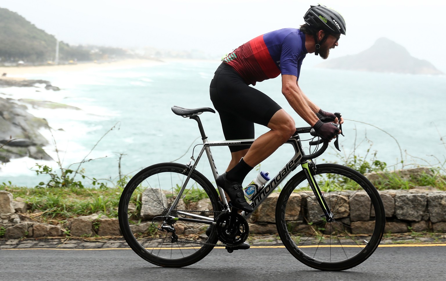 Dan Craven of Namibia competes in the men&#039;s road cycling individual time trial at the 2016 Summer Olympics in Rio de Janeiro, Brazil, Wednesday, Aug. 10, 2016. (Bryn Lennon/Pool Photo via AP)