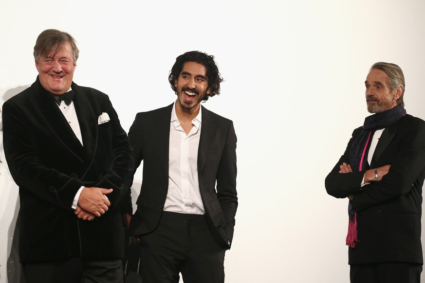 Drei ist einer zuviel: Stephen Fry, Dev Patel und Jeremy Irons am Donnerstag in Zürich.