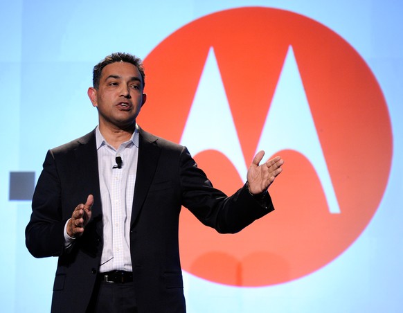 LAS VEGAS, NV - JANUARY 05: Chairman and CEO of Motorola Mobility Sanjay Jha speaks during a press event at the 2011 International Consumer Electronics Show at the Venetian January 5, 2011 in Las Vega ...