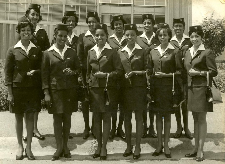 Ethiopian Airlines flight attendants in the 1970s stewardess flugbegleiterin retro vintage fliegen https://commons.wikimedia.org/wiki/Category:Female_flight_attendants#/media/File:Ethiopian_Airlines_f ...