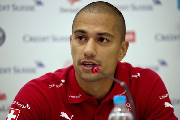 Switzerland&#039;s midfielder Gokhan Inler gives a press conference in Sao Paulo on July 2, 2014, the day after being defeated by Argentina during the 2014 FIFA World Cup round of 16 football match. A ...