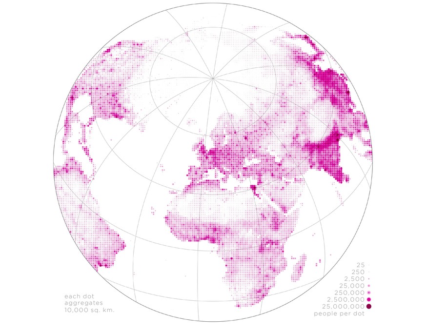 Human Hemisphere, Hemisphären mit den meisten und den wenigsten Menschen