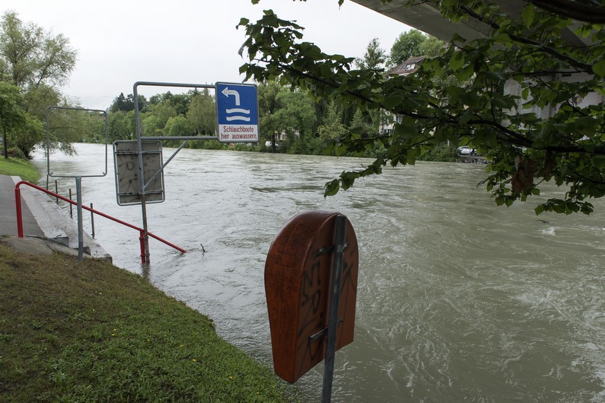 Aare-Hochwasser beim «Marzili»-Bad in Bern.&nbsp;