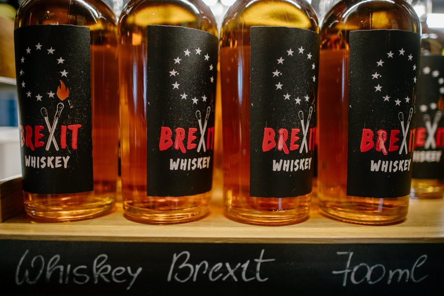 epa06004272 Bottles of Brexit Whiskey are seen at the Goelles manufacture near Riegersburg, Styria, Austria, 01 June 2017. The Austrian family business Goelles manufacture produces its Brexit Whiskey, ...