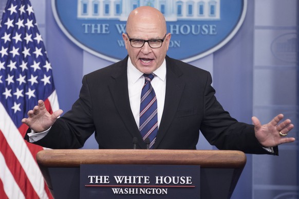 epa05968017 US National Security Advisor H.R. McMaster takes questions from the news media during a press conference in the Brady Press Briefing Room at the White House in Washington, DC, USA, 16 May  ...
