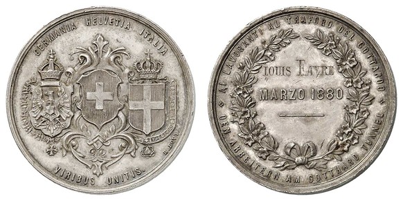 «Mit vereinten Kräften»: Diese Münze erhielten die Arbeiter nach Fertigstellung des Gotthard-Tunnels.
