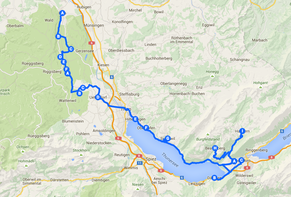 Die ungefähre Strecke der heutigen Etappe von Belp nach Interlaken.