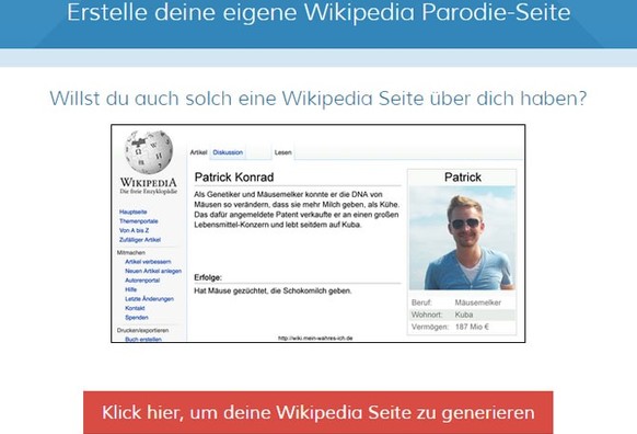 Jeder kann eine eigene Parodie-Seite von sich erstellen lassen.