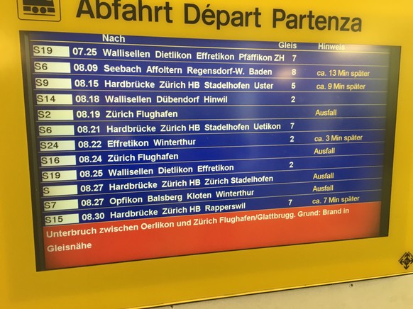Anzeigetafel auf dem Bahnhof Oerlikon.