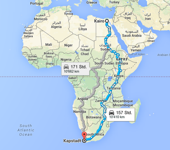 11'000 Kilometer: Das ist einmal durch ganz Afrika.