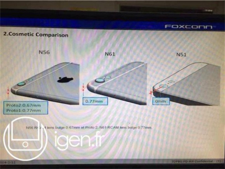 Auf den angeblich bei Foxconn «geleakten» Dokumenten ist das iPhone 5S (N51) neben den neuen iPhone-6-Modellen mit 4,7 Zoll (N61) und 5,5 Zoll (N56) zu sehen.