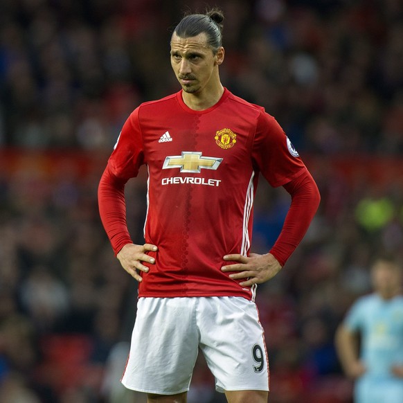 epa05608582 Manchester United&#039;s Zlatan Ibrahimovic reacts during the English Premier League soccer match between Manchester United and Burnley at the Old Trafford in Manchester, Britain, 29 Octob ...