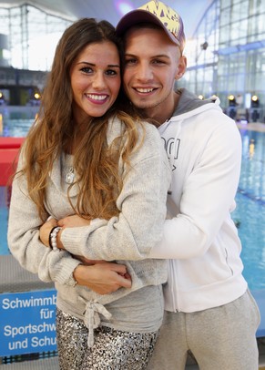 MUNICH, GERMANY - NOVEMBER 28: Sarah Engels and Pietro Lombardi attend the TV Total Turmpringen photocall on November 28, 2014 in Munich, Germany. (Photo by Dominik Bindl/Getty Images)