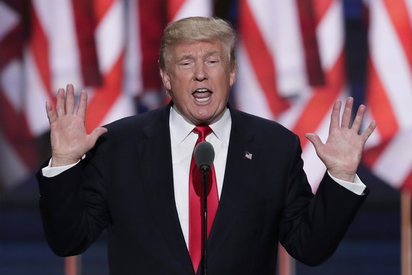 FILE - In this Thursday, July 21, 2016 file photo, Republican Presidential Candidate, Donald Trump, speaks during the final day of the Republican National Convention in Cleveland. One day after Trump  ...