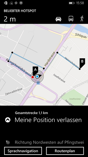 Das Lumia zeigt den Weg zum nächsten WLAN-Hotspot.