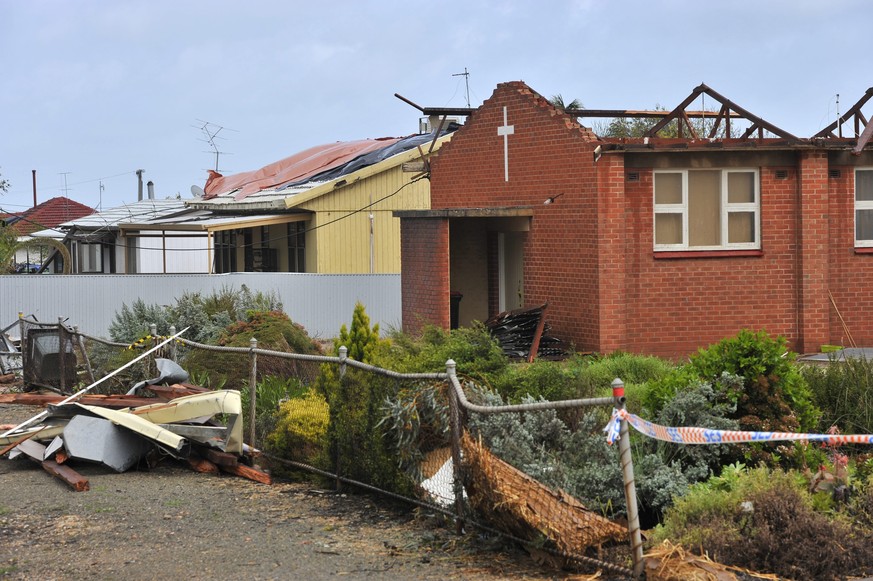 epa05561264 A general view shows storm damage in the town of Blyth, South Australia, Australia, 29 September 2016. South Australia is coming back to life after severe weather damaged energy infrastruc ...
