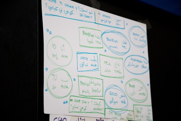 Seit Oktober 2013 sind 14'500 syrische Flüchtlinge am Mailänder Bahnhof angekommen. Auf diesem Zettel sind die wichtigsten Wörter auf Italienisch und Arabisch notiert.