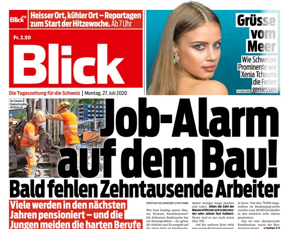 Die «Blick»-Frontpage vom Montag.