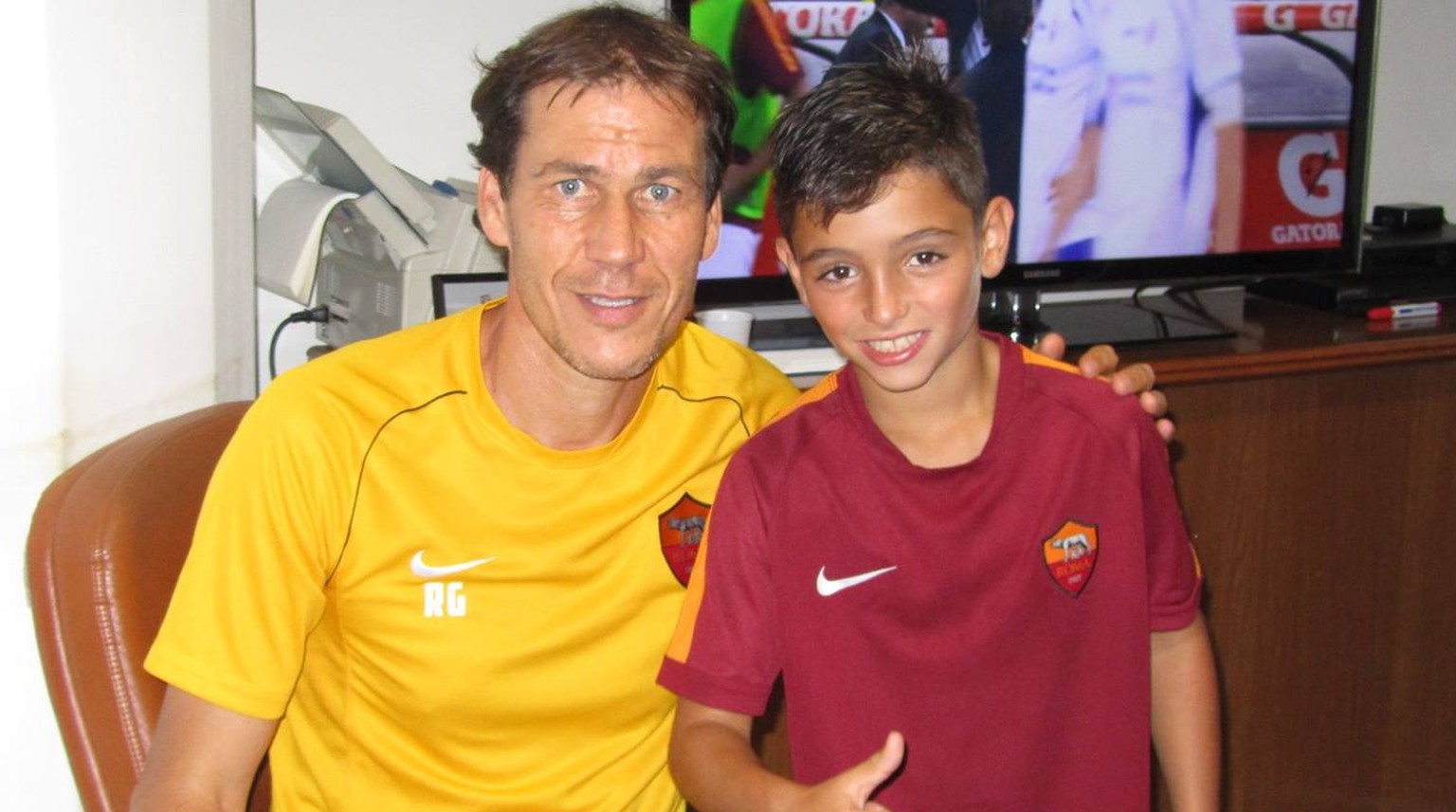Pietro Tomaselli mit AS-Roma-Coach Rudi Garcia. &nbsp;