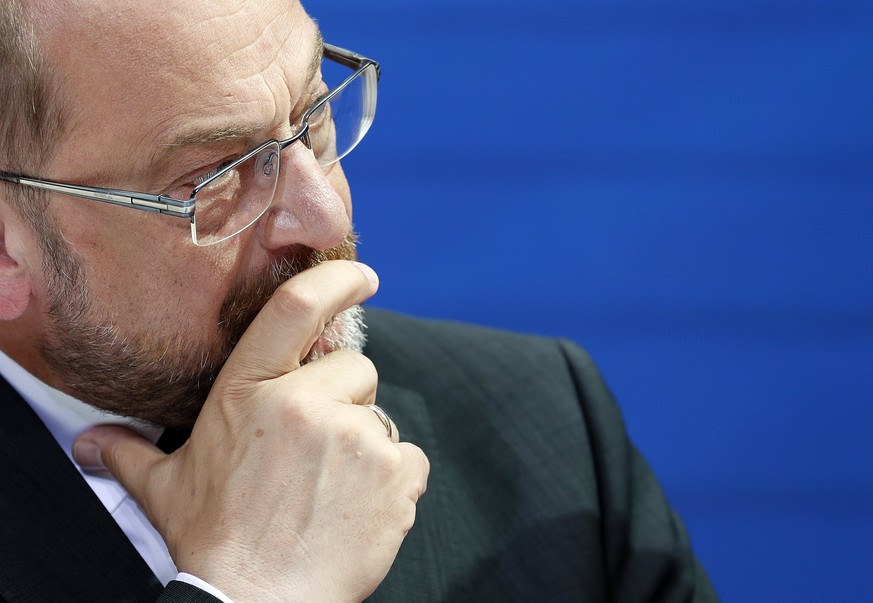 epa06168285 The leader of the German Social Democratic Party (SPD) and candidate for the German Chancellor, Martin Schulz, listens to a question during the presentation of the party&#039;s educational ...
