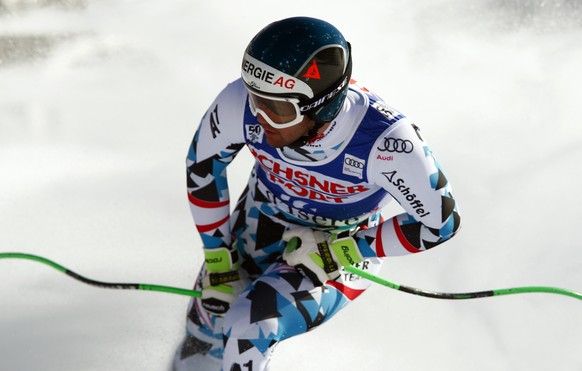 Austria&#039;s Vincent Kriechmayr gets to the finish area after completing an alpine ski, men&#039;s World Cup downhill, in Val D&#039;Isere, France, Saturday, Dec. 3, 2016. (AP Photo/Giovanni Auletta ...