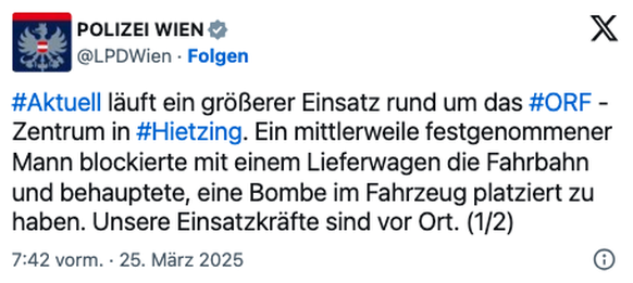 Nachrichten Linkding Polizei Wien Einsatz