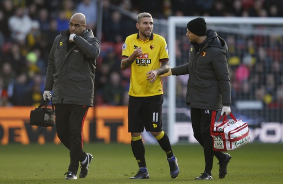 Britain Soccer Football - Watford v Crystal Palace - Premier League - Vicarage Road - 26/12/16 Watford&#039;s Valon Behrami goes off injured Action Images via Reuters / Paul Childs Livepic EDITORIAL U ...