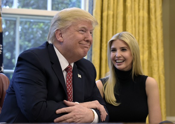 DAY 95 - In this April 24, 2017, file photo, President Donald Trump, accompanied by his daughter Ivanka Trump, talks via video conference with International Space Station Commander Peggy Whitson on th ...