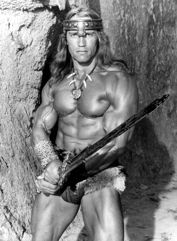 Arnold Schwarzenegger spielt Conan im Film &#039;Conan der Zerstoerer&#039; aus dem Jahr 1984. Am Monatg, 30. Juli 2007, wird Schwarzenegger 60 Jahre alt. (AP Photo/HO) ** NUR S/W ** zu unserem Korr * ...